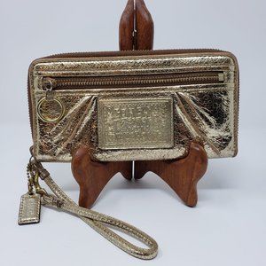 Coach Poppy Metallic Gold Zip Around Wrislet
